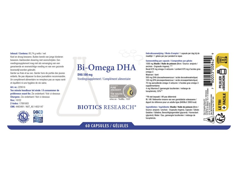Etiket Bi-Omega DHA van Biotics