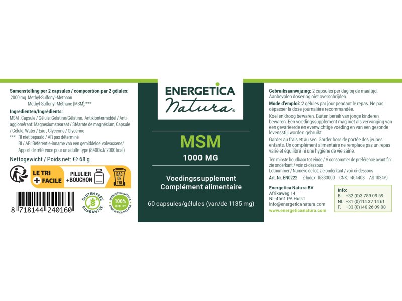 Etiket MSM capsules Energetica Natura