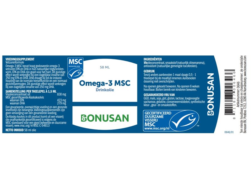Etiket Bonusan Omega 3 MSC vloeibaar