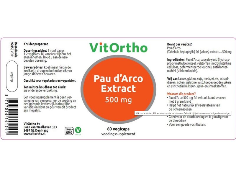 Etiket Vitortho Pau d'arco extract