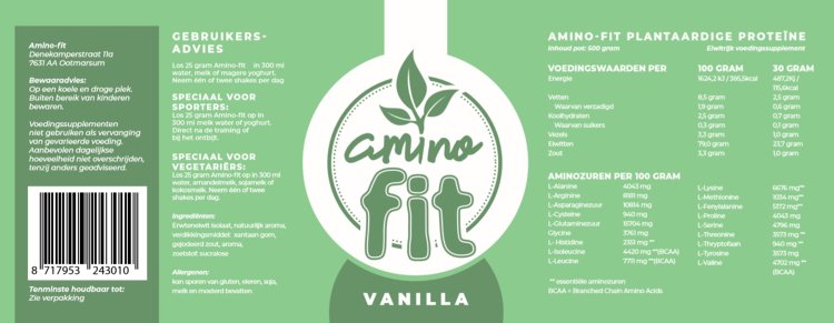 Etiket plantaardige eiwitshake Amino-Fit