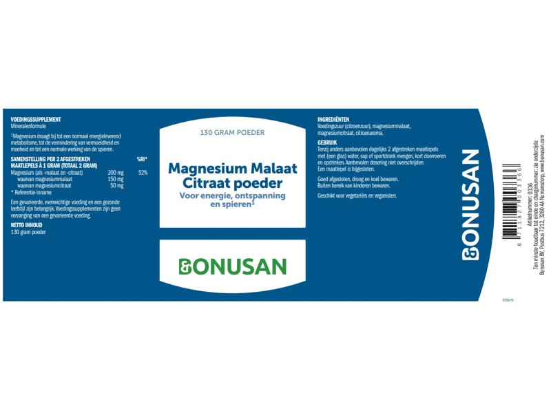 Etiket Magnesium Malaat Citraat Poeder