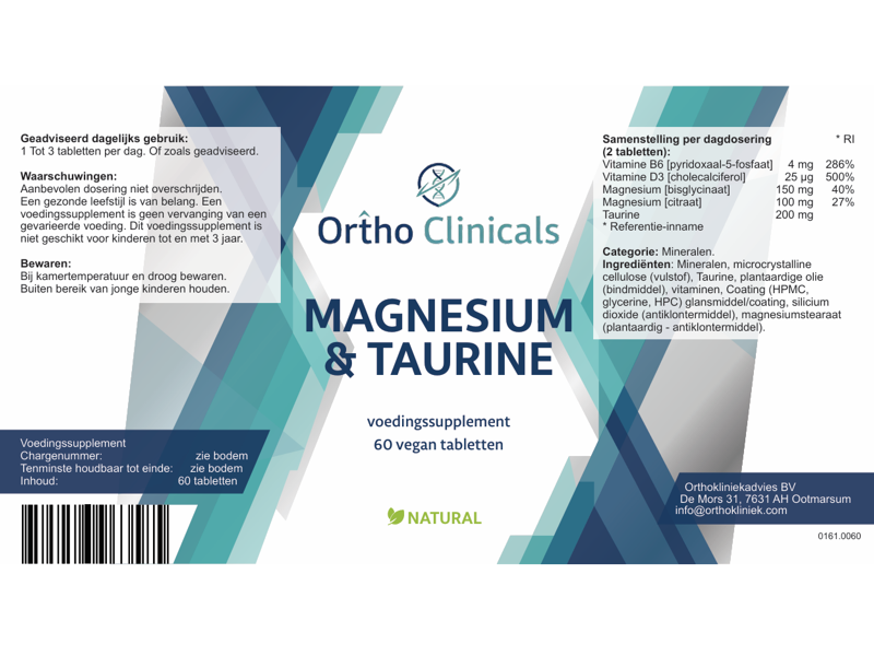 Etiket Ortho Clinicals Magnesium en Taurine
